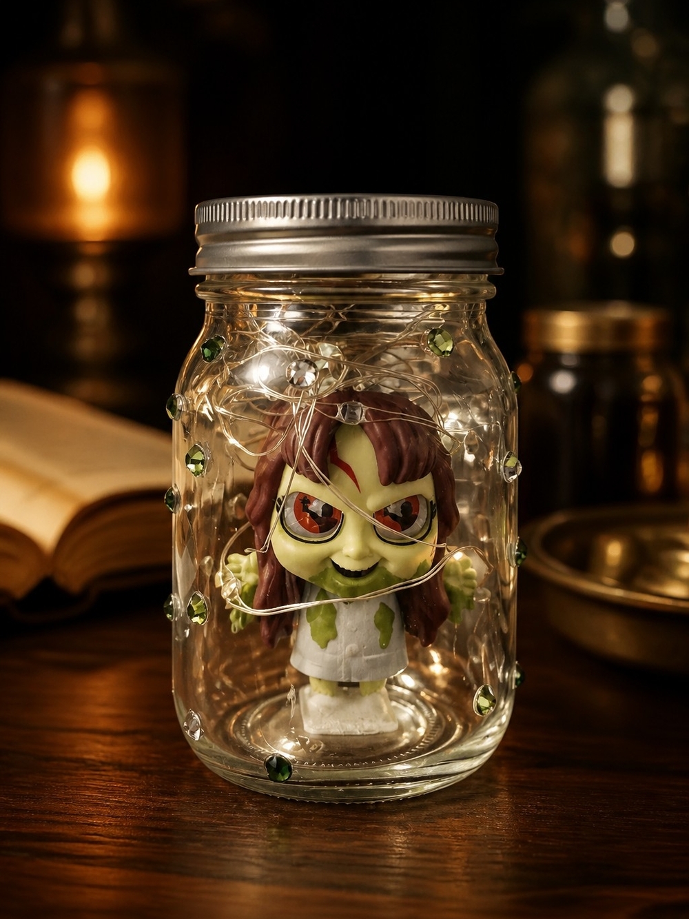 Black Light LED Fairy Light Jar with Collectible Figure Displayed - Picture 3 of 15